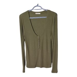 Marine Layer Lexi Rib‎ 5 Button Henley Long Sleeve Burnt Olive Green Size XL